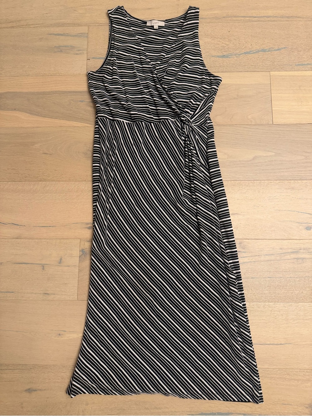 LOFT Black and White Striped Midi Dress Size Women’s XL